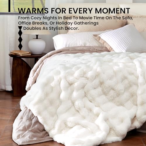 Electric Heated Blanket for Girls & Women, Soft & Luxurious,Faux Fur Heating Throw Blankets, 6 Heat Settings, Overheat Protection, Quick Heating, Memory Function, Giftable, 50"x60",Off White - color: Off White