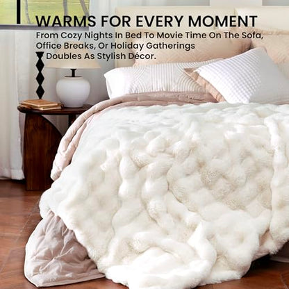 Electric Heated Blanket for Girls & Women, Soft & Luxurious,Faux Fur Heating Throw Blankets, 6 Heat Settings, Overheat Protection, Quick Heating, Memory Function, Giftable, 50"x60",Off White - color: Off White