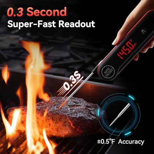 0.3s Instant Read Meat Thermometer, IP67 Waterproof (Red) - color: Red