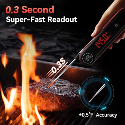 0.3s Instant Read Meat Thermometer, IP67 Waterproof (Red) - color: Red