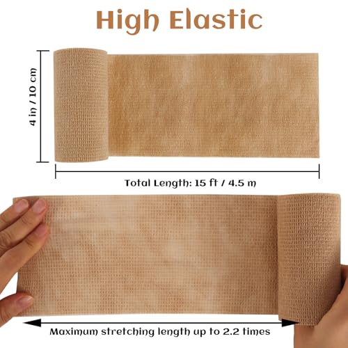 6 Rolls Elastic Self Adhesive Bandage Wrap 4 Inch, Breathable Non Woven Cohesive Bandage, Vet Wrap for Dogs, Ankle Sprains Swelling Medical First Aid Tape, Sports Athletic Tape Brown - color: 4 Inch-6 Count Brown