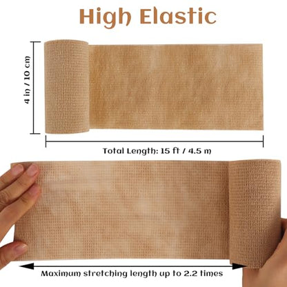 6 Rolls Elastic Self Adhesive Bandage Wrap 4 Inch, Breathable Non Woven Cohesive Bandage, Vet Wrap for Dogs, Ankle Sprains Swelling Medical First Aid Tape, Sports Athletic Tape Brown - color: 4 Inch-6 Count Brown