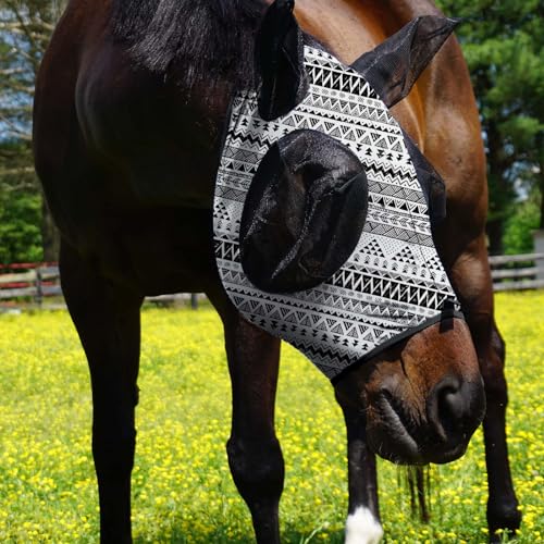 Harrison Howard Super Comfort Stretchy Fly Mask Large Eye Space with UV Protection Soft on Skin with Breathability Doodle Aztec M Cob - color: Doodle Aztec, size: Cob (Medium)
