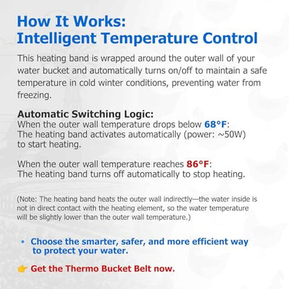 Chicken Waterer Heater Belt 50W, Fits 2-5 Gal Buckets, On<68°F Off>86°F