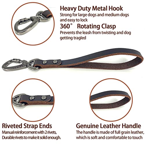 Genuine Leather Short Dog Lead, Strong Traffic Pet Leads with Heavy Duty Metal Hook, Handmade Short Dog Leashes for Big Large Medium Dogs Training and Walking (Classic Style)