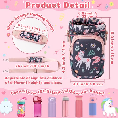 Water Bottle Carrier Bag with Strap for Kids - Water Bottle Bag Holder with Padded Strap Pocket 10/12/14/16/18Oz for Boys Girls School Walking Hiking Camping - style: Magic Horse
