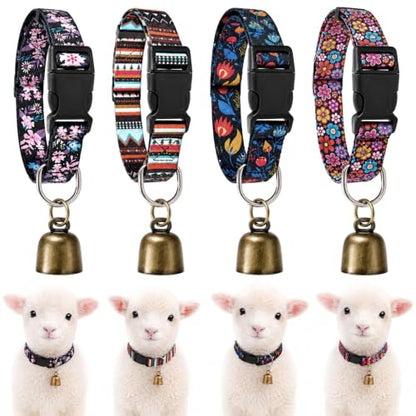 4 Pack Goat Collars with Bells, Sheep Grazing Copper Bells and Adjustable Nylon Collar Set Loud Bronze Bell Small Farm Animal Sheep Cow Accessories (Retro Pattern) - style: Retro Pattern