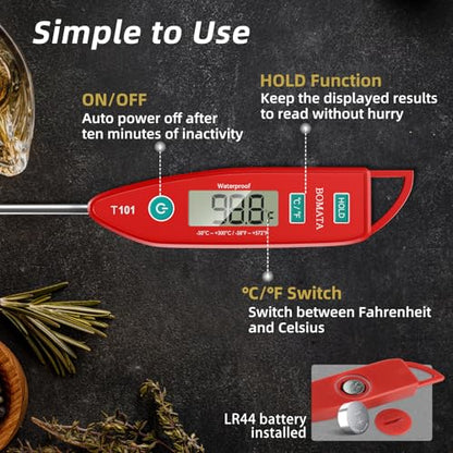 BOMATA Digital Water Thermometer for Liquid, Meat, Cooking, IPX7 Waterproof - color: Red