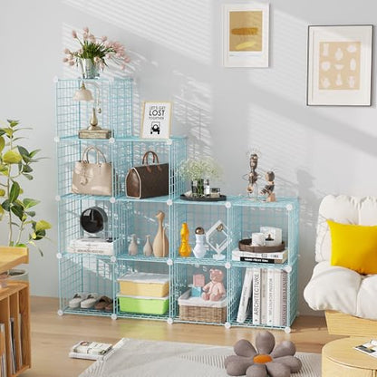 C&AHOME Wire Cube Storage, 12 - Cube Organizer Metal C Grids, Closet, Blue - color: Blue
