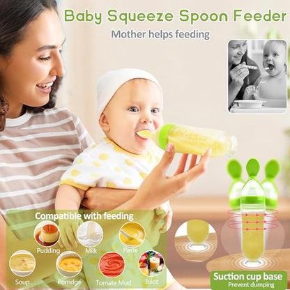 Baby Fruit Feeder Pacifier - 5 Pack | 2 Infant Food Feeder Pacifier & 1 Baby Food Dispensing Spoon | Fresh Fruit Teethers for Babies | Shower Gifts for Boys and Girls (Green&Yellow) - color: 05-Green