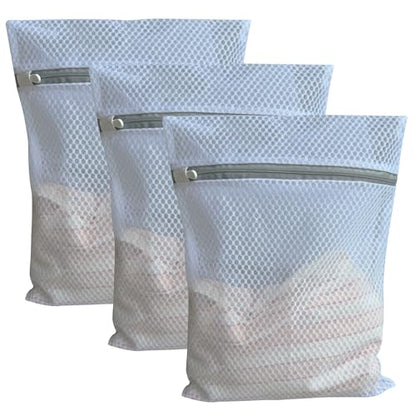 3Pcs Mesh Laundry Bags Durable Zipper Wash Bags for Delicates, Lingerie, Bras, Underwear, Baby Clothes, Shoe, Sock - Protect Garments in Washing Machine Pouch Net Bag Travel 12 x 16 Inches - size: 3 Medium(12 x 16 Inches)
