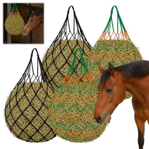 Penitue 4pcs Large Capacity Hay Nets, 94cm/37in Long with 6.5cm/2.56in Holes Durable Hanging Slow Feed Mesh Hay Bag for Horses Sheep Stable, Trailer & Pasture (2 Colors)