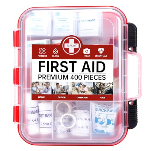400 Pieces All-Purpose First Aid Kit, Organized Dual-Layer Wall