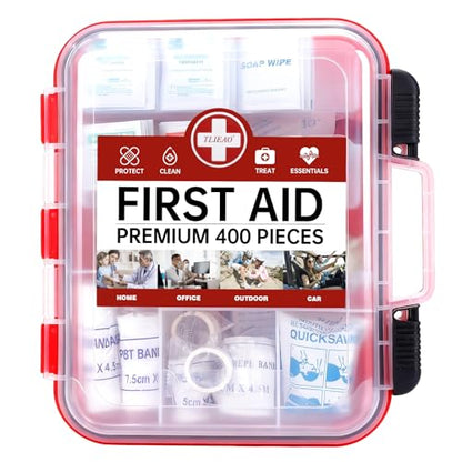 400 Pieces All-Purpose First Aid Kit, Organized Dual-Layer Wall