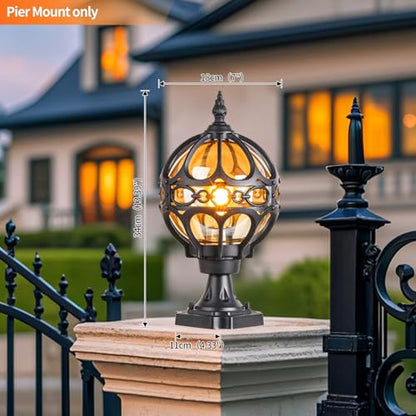 Outdoor Sphere Post Lights Fixtures, Waterproof Anti-Rust Outdoor Post Lights, Outdoor Lamp with Thickened Coating for Driveway, Pathway, Garden (Black, Small-2 Pack)