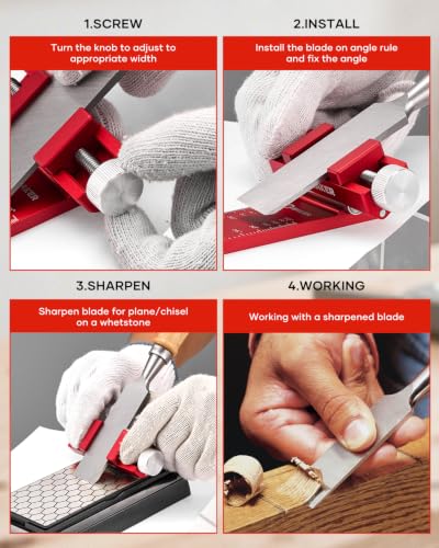 Saker Chisel Sharpening Jig, Chisel Sharpener,Wood Honing Guide - style: Red Honing Guide and Stone with ruler