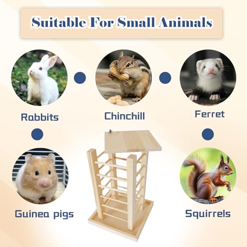Rabbit Hay Feeder Wooden Bunny Hay Rack Guinea Pig Feeding Manger Standing Rabbits Grass Holder Small Animals Less Waste Food Dispenser for Chinchillas Hamsters Bunnies Gerbil