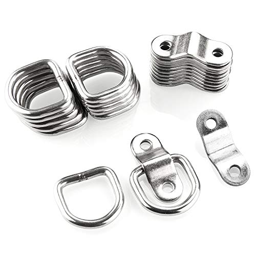 12 Pack Tie Down Rings with Mounting Brackets, Heavy Duty Stainless Steel Lashing Ring D-Ring Anchor Point, 1/4" Surface Mount for Trailer Truck Hauling, Cargo Load, RV Pickup Camper and Boat
