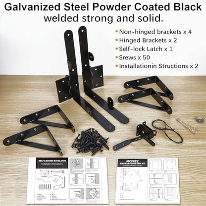 Mofeez Fence Gate Kit Iron Gate Hardware with Gate Latch for Wooden Fences Shed Doors Heavy Duty Anti Sag Gate Corner Brace Bracket (2 Sets) - size: 2set