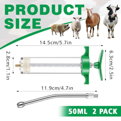 Threlaco 50ml 2 Pcs Drench Gun for Goats, Sheep & Cattle - size: 50ml