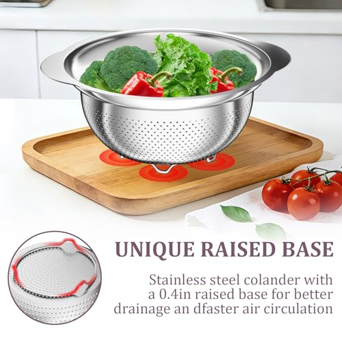 Stainless Steel Colander - 3QT Medium Capacity Strainer with Handle, Kitchen Food Strainer Basket for Washing Vegetables, Fruits, Rice, and Pasta, Kitchen Present for Women - color: Silver