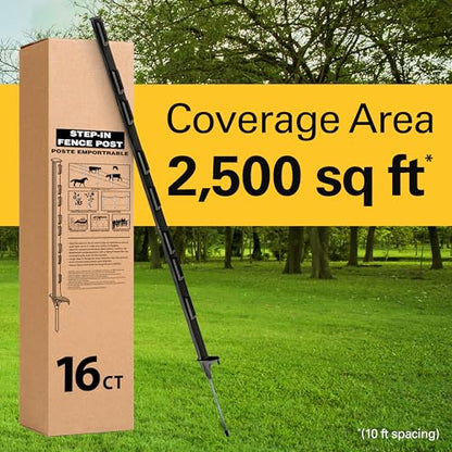 Zareba 4-Foot Step-in Electric Fence Posts - 16 Pack for Electric Fence System - Sturdy Construction - A-48B16, Black - Easy to Install Step in Posts, Includes 16 - style: 16 Black Posts