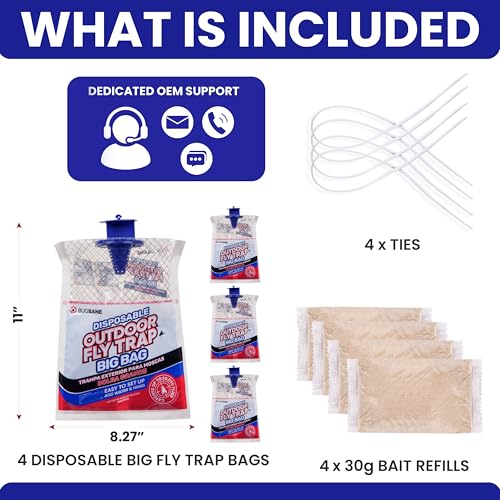 Fly Traps Outdoor Fly Trap for Patio. 4 Large Non-Toxic Pre-Baited Flies Bags Outdoor Disposable. Big Hanging Bug Catchers for All Filth Flies Killer for Outside Bug Control in Yard Horse Ranch. - style: 4pk
