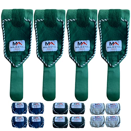 Majestic Ally Fleece Polo Leg Wraps with Braided Rope for Horses - Set of 4-10 Foot Long and 5 Inch Wide (Hunter Green) - color: Hunter Green