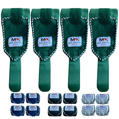Majestic Ally Fleece Polo Leg Wraps with Braided Rope for Horses - Set of 4-10 Foot Long and 5 Inch Wide (Hunter Green) - color: Hunter Green