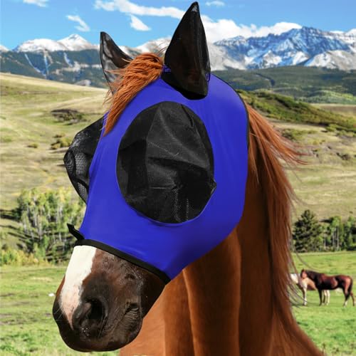 Horse Fly Mask with Forelock Opening Stretch(Navy-M) - color: Navy, size: M
