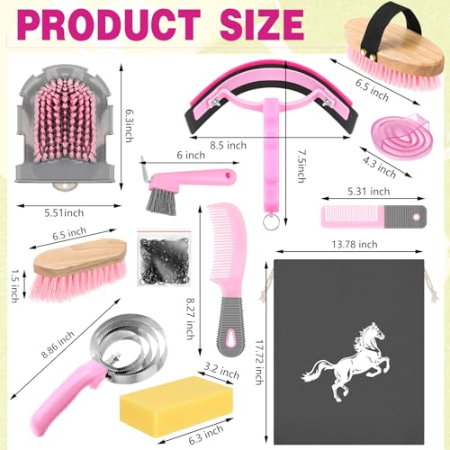 Abbylike 12 Pieces Horse Grooming Kit Equine Care Brushes, Pink and Grey - color: Gray