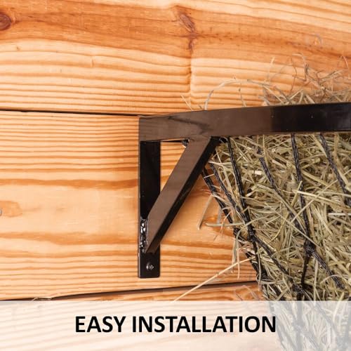 Wall Mount Hay Net Frame with Hay Net for Horses | Sturdy Metal Frame | Slow-Feed Design | Open-Top for Easy Fill | 2-Inch Hay Net Holes | Color Black