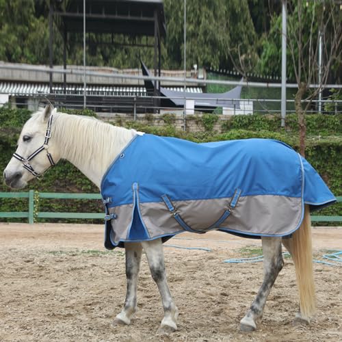 1200D Horse Blanket, 0g No-Fill Waterproof Turnout Rain Sheet - color: Blue Grey, size: 78"