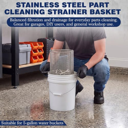 1 Pcs 1/8″ Mesh 5 Gallon Dip and Drain Stainless Steel Part Cleaning Strainer Basket for Buckets Swing Handle for Mechanics Auto Parts Washing Garage Shop & Home Workshop, Bucket Not Included - size: 5 Gallon,1/8″