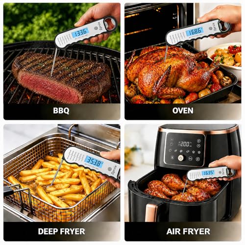 0.5s Instant Read Meat Thermometer Digital, Cooking, ±0.5°F Accuracy - color: Silver & Black