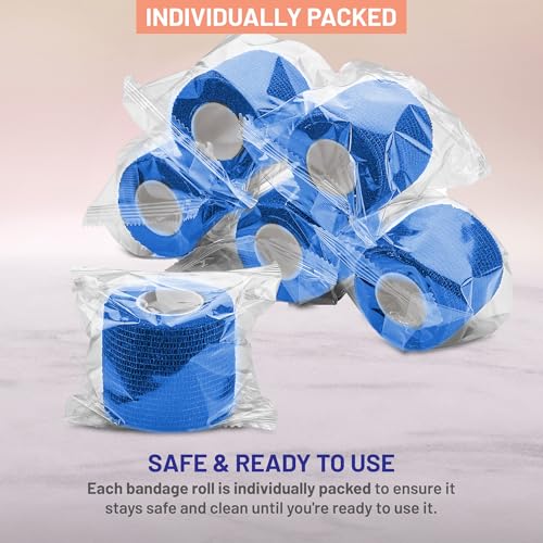 Self-Adherent Cohesive Bandage - Blue Medical Wrap - 12 Rolls 2" Wide x 5 Yards Sports Tape for Medical Use, Sports, First Aid and Helps Protect Skin