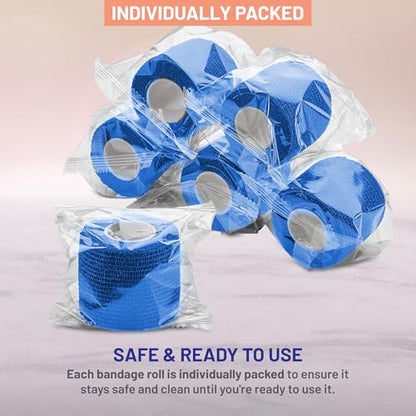 Self-Adherent Cohesive Bandage - Blue Medical Wrap - 12 Rolls 2" Wide x 5 Yards Sports Tape for Medical Use, Sports, First Aid and Helps Protect Skin
