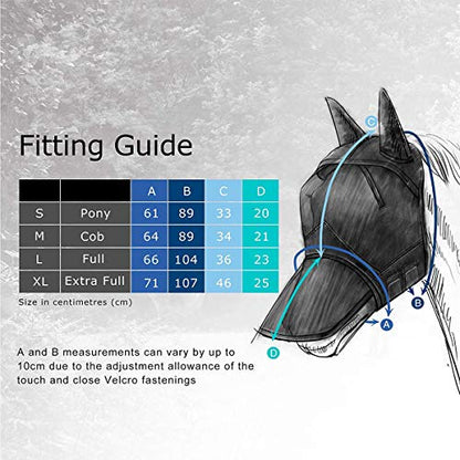 Harrison Howard CareMaster Ergonomically Designed Thick Fleece Padding Fly Mask Half Face Black/Silver Retro (L; Full Size) - color: Black/Silver, size: Full (Large)
