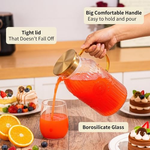 Amzcku Glass Pitcher with Lid 68oz 2L Vintage Water Carafe Beverage 1Pack - size: 68 Ounces (1 Pack)