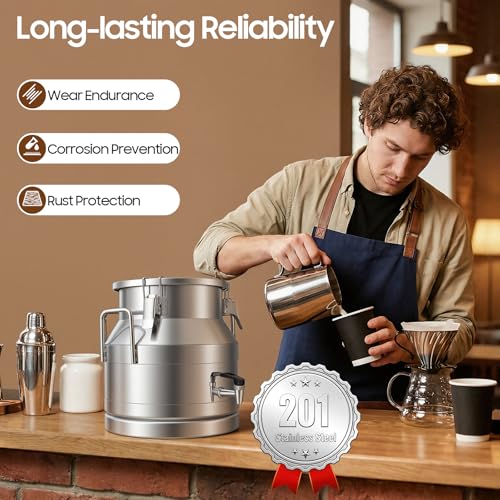 Stainless Steel Milk Can,10L-60L Milk Bucket Wine Pail Bucket with Faucet,Milk Can Tote Jug for Milk Wine Liquid Storage Container (5 Gal / 20 L with Faucet) - size: 5 Gal / 20 L With Faucet