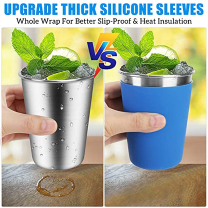 ShineMe Stainless Steel Kids Cups, 5pack with Spill Proof Lids, Straws & Silicone Sleeves, 12oz, BPA Free, Insulated, for Cold & Hot Drinks - color: green, blue,purple, red,orange