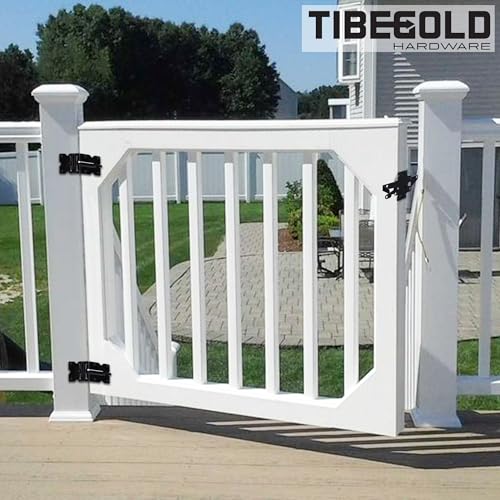 Self Closing Gate Hinges, Heavy Duty Hardware for Outdoor Vinyl/Woodn Fence Gates, 90 Degree Adjustable Gate Hinges Kit, Black Self Closing Hardware with Screw Kits and Swing Adjuster Tool, 4 Pack
