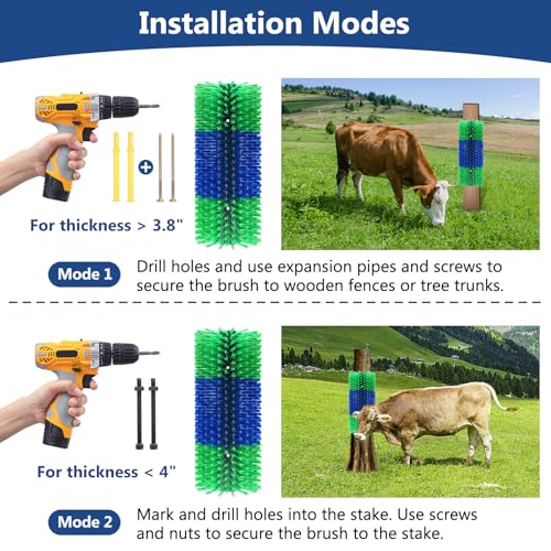 2 Pcs Livestock Scratching Brush, Cow Scratcher Brush Horse Brushes, Relieve Itching on the Back of Livestock, Full Massage Grooming Brush Kit With 6 Screws for Horses, Cow, Goat, Cattle, Sheep, Pigs