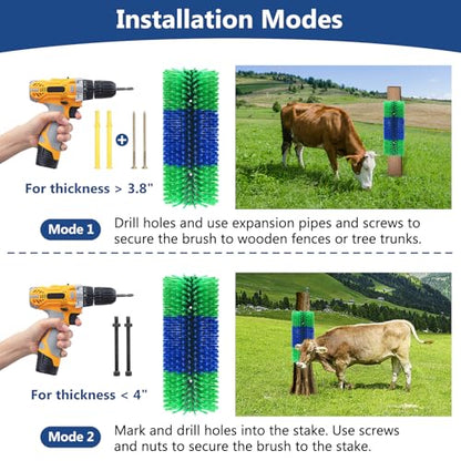 2 Pcs Livestock Scratching Brush, Cow Scratcher Brush Horse Brushes, Relieve Itching on the Back of Livestock, Full Massage Grooming Brush Kit With 6 Screws for Horses, Cow, Goat, Cattle, Sheep, Pigs