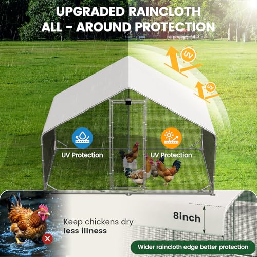 CHIKENCOOP 9.8x6.5x6.5ft Metal Chicken Coop, Hardware Cloth, Solar Light - size: 118.0"L x 80.0"W x 80.01"H