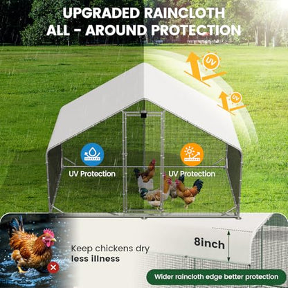 CHIKENCOOP 9.8x6.5x6.5ft Metal Chicken Coop, Hardware Cloth, Solar Light - size: 118.0"L x 80.0"W x 80.01"H