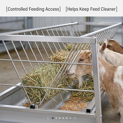 Dual Trough Waste-Proof Feeder, Forage & Concentrate Trough for Goats, Sheep and Cattle