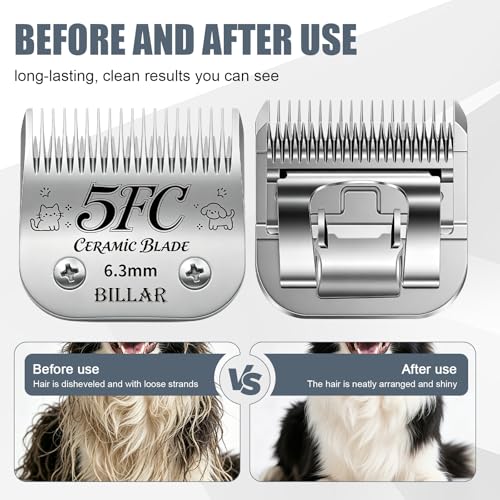 BILLAR 2Pack 5FC Detachable Pet Dog Grooming Ceramic Blades,Compatible with Andis,Oster A5,Wahl KM-10 Series,Size 5FC Blade 1/4-Inch 6.3MM Cut Length - size: 5FC-2PAC