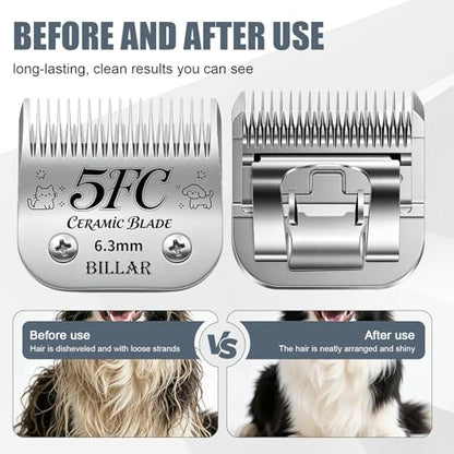 BILLAR® Detachable Pet Dog Clipper Blades, Compatible with Andis Size 5FC Cut Length 1/4”(6.3mm), Most Oster A5,Wahl KM Series Clippers,Made of Ceramic Blade & Stainless Steel Blade（3PACK） - size: 5FC-3PACK