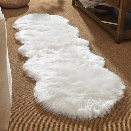 Ashler Faux Fur Rug, White, 2 x 6 Ft, Machine Washable - color: C-white, size: 6' x 2' (Irregular)
